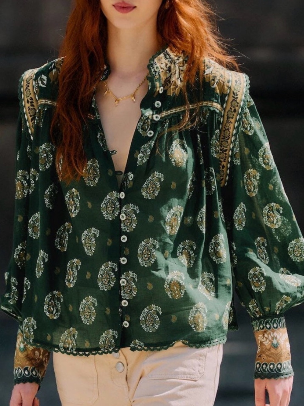 FARM RIO
Green Tayla Lace Buttoned Puff Sleeve Blouse - Picture 6 of 16
